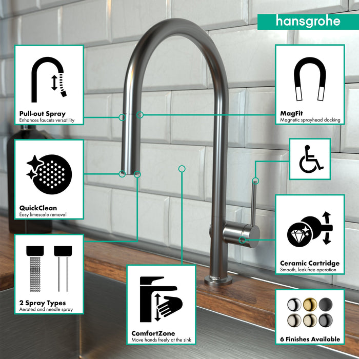 hansgrohe Talis N HighArc Kitchen Faucet, O-Style 2-Spray Pull-Down, 1.75 GPM, brushed black chrome - view 3