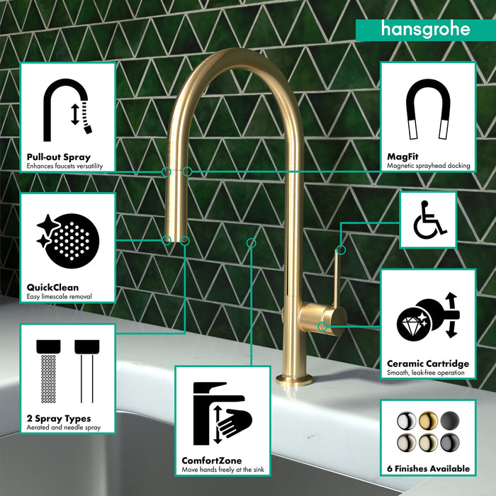 hansgrohe Talis N HighArc Kitchen Faucet, O-Style 2-Spray Pull-Down, 1.75 GPM, brushed gold optic - view 3