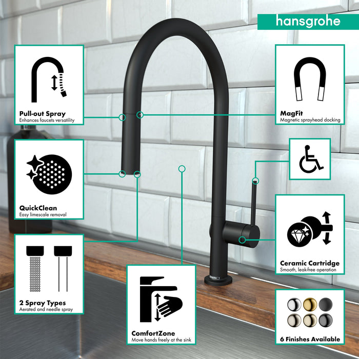 hansgrohe Talis N HighArc Kitchen Faucet, O-Style 2-Spray Pull-Down, 1.75 GPM, matte black - view 3