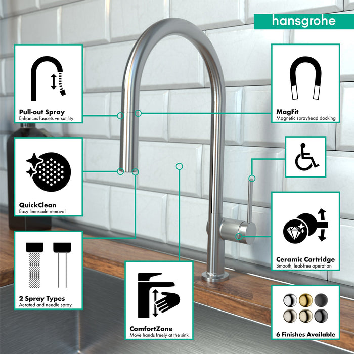 hansgrohe Talis N HighArc Kitchen Faucet, O-Style 2-Spray Pull-Down, 1.75 GPM, stainless steel optic - view 3