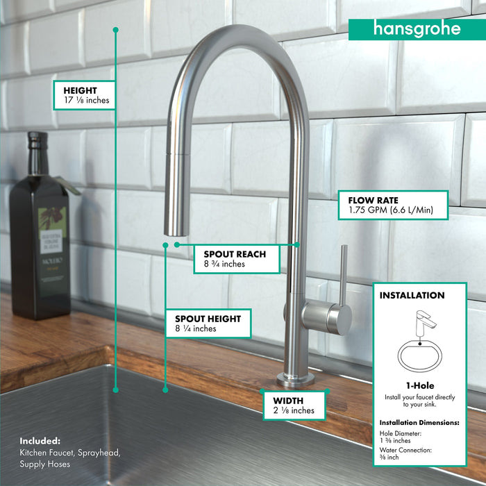 hansgrohe Talis N HighArc Kitchen Faucet, O-Style 2-Spray Pull-Down, 1.75 GPM, stainless steel optic - view 4