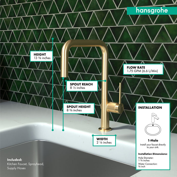 hansgrohe Talis N Kitchen Faucet, U-Style 1-Spray, 1.75 GPM, brushed gold optic - view 4