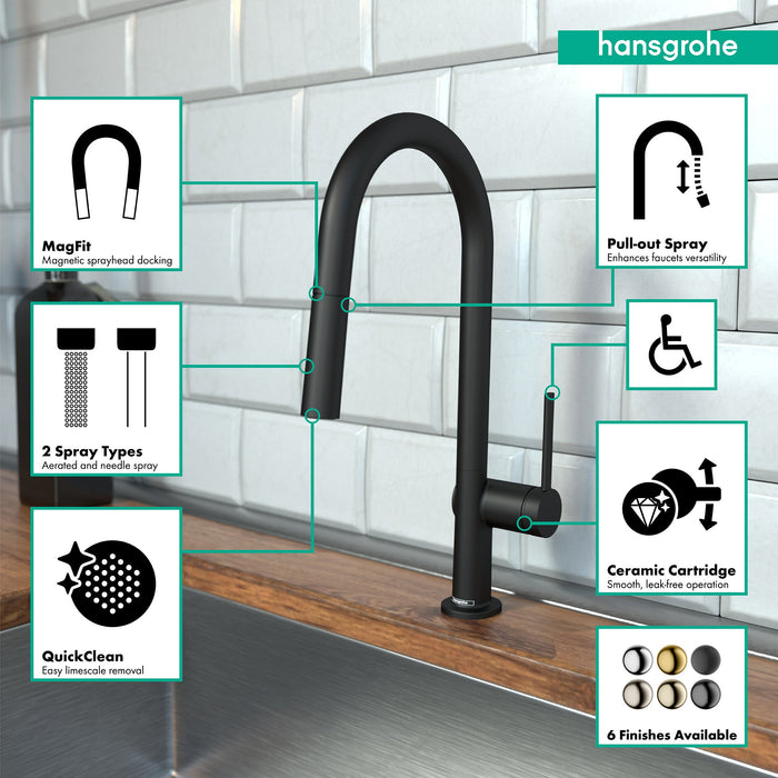 hansgrohe Talis N HighArc Kitchen Faucet, A-Style 2-Spray Pull-Down, 1.75 GPM
