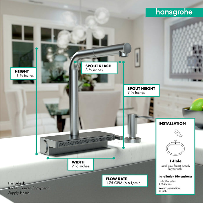 hansgrohe Aquno Select Kitchen Faucet, 2-Spray Pull-Out, 1.75 GPM, brushed black chrome - view 4