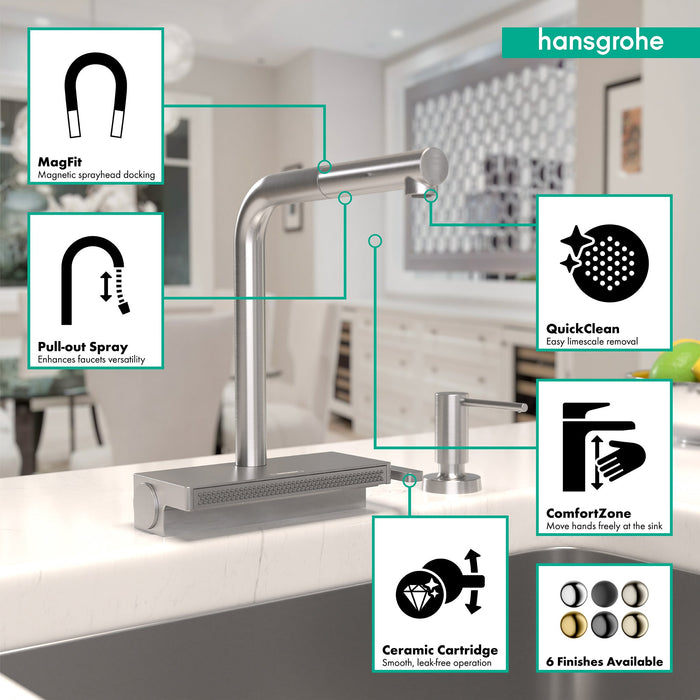 hansgrohe Aquno Select Kitchen Faucet, 2-Spray Pull-Out, 1.75 GPM, stainless steel optic - view 3