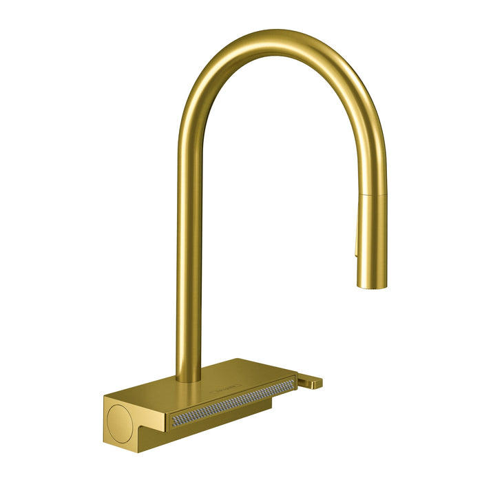 hansgrohe Aquno Select HighArc Kitchen Faucet, 3-Spray Pull-Down, 1.75 GPM, brushed gold optic