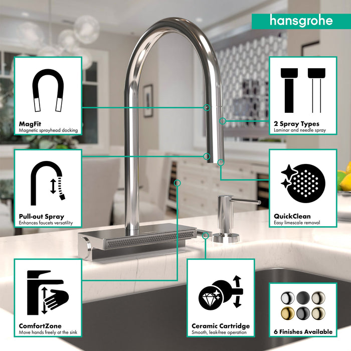 hansgrohe Aquno Select HighArc Kitchen Faucet, 3-Spray Pull-Down, 1.75 GPM, chrome - view 3