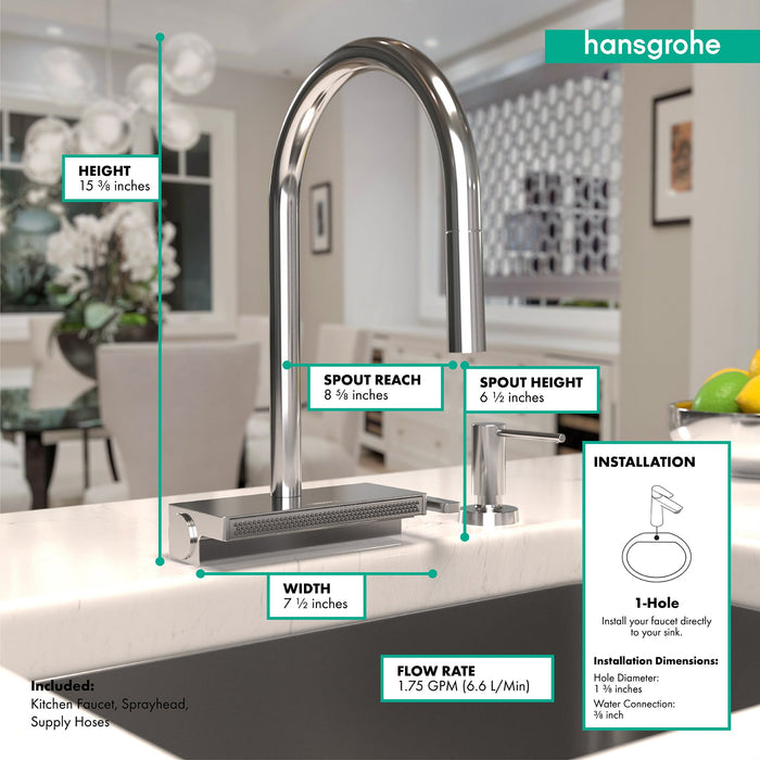 hansgrohe Aquno Select HighArc Kitchen Faucet, 3-Spray Pull-Down, 1.75 GPM, chrome - view 4