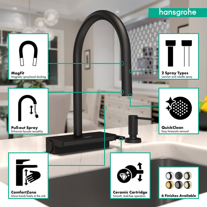 hansgrohe Aquno Select HighArc Kitchen Faucet, 3-Spray Pull-Down, 1.75 GPM, matte black - view 3
