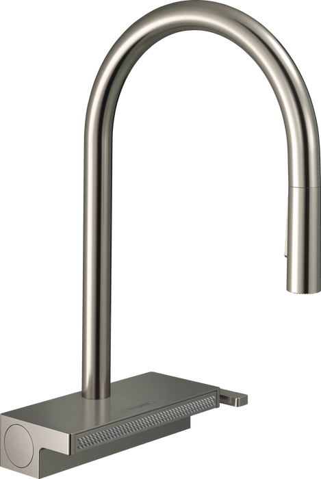 hansgrohe Aquno Select HighArc Kitchen Faucet, 3-Spray Pull-Down, 1.75 GPM, stainless steel optic