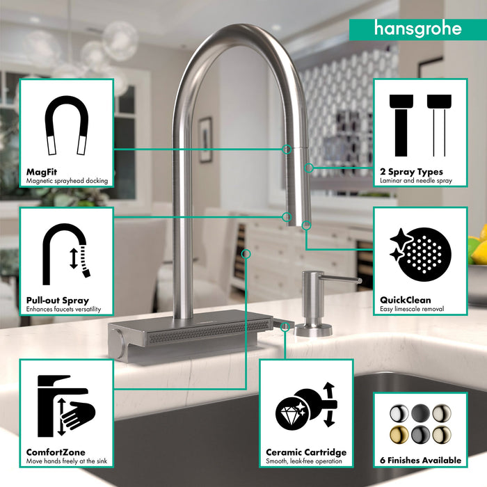 hansgrohe Aquno Select HighArc Kitchen Faucet, 3-Spray Pull-Down, 1.75 GPM, stainless steel optic - view 3