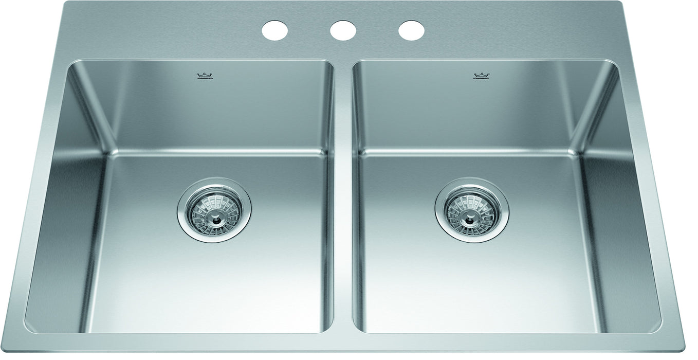 Kindred Brookmore Drop-In Double Bowl 32.88 x 22 in Stainless Steel Kitchen Sink