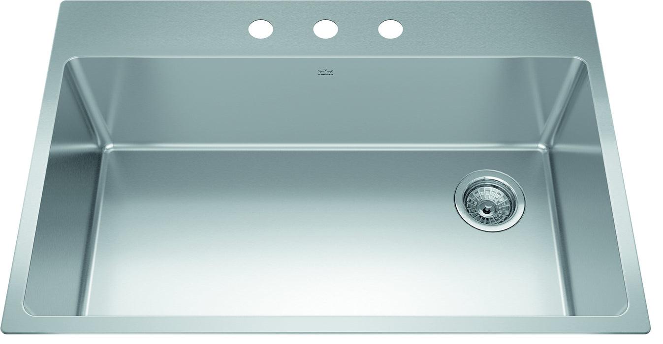 Kindred Brookmore BSL2233-9-3N-OW Drop-In Single Bowl 32.88 x 22 in Stainless Steel Kitchen Sink