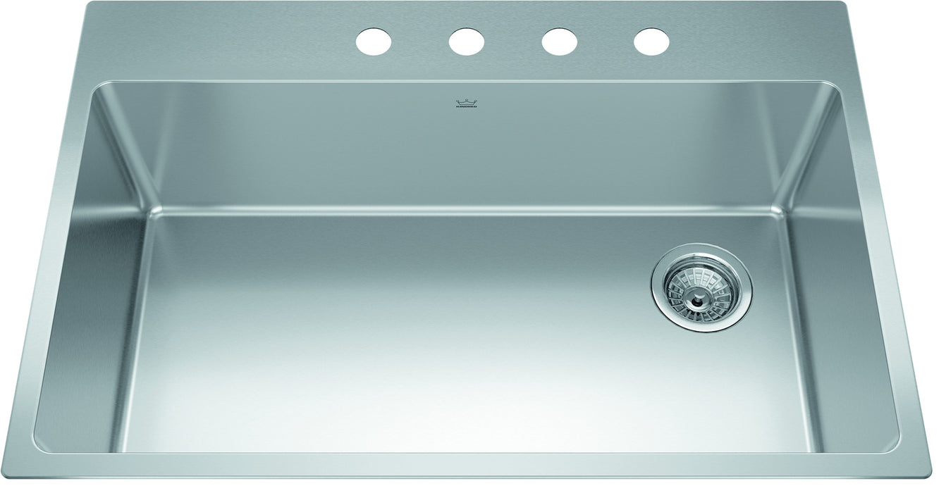 Kindred Brookmore BSL2233-9-4N-OW Drop-In Single Bowl 32.88 x 22 in Stainless Steel Kitchen Sink