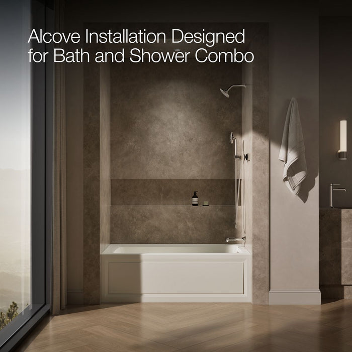 KOHLER K-1122-HR Archer 60" x 32" alcove heated whirlpool bath, right drain, biscuit - view 2