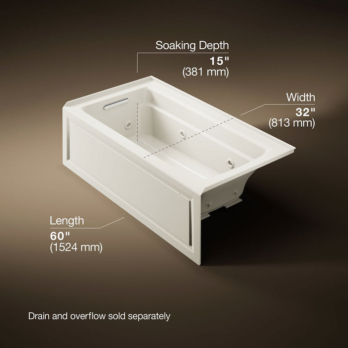 KOHLER K-1122-LA Archer 60" x 32" alcove whirlpool bath, left drain