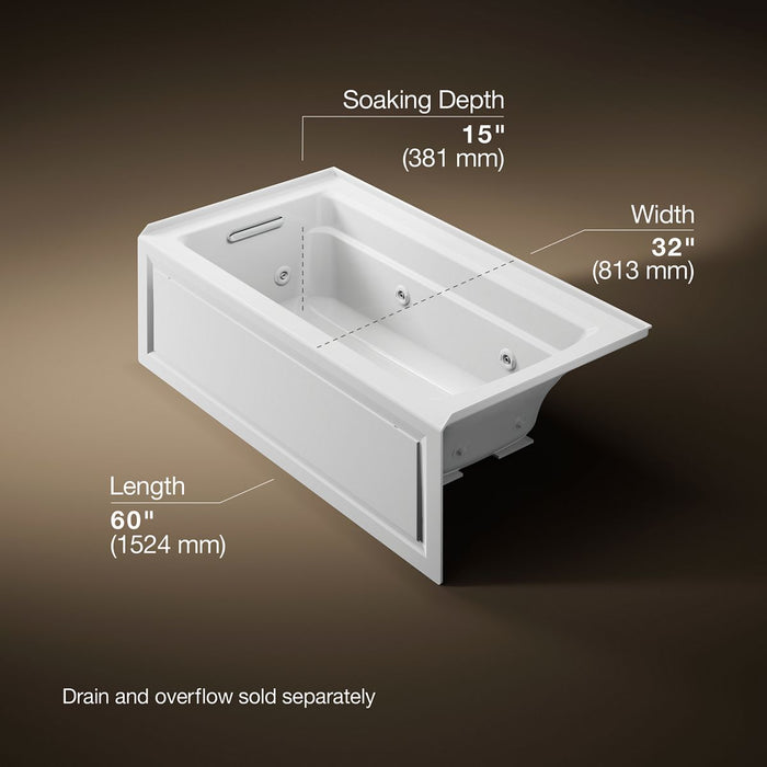 KOHLER K-1122-LA Archer 60" x 32" alcove whirlpool bath, left drain