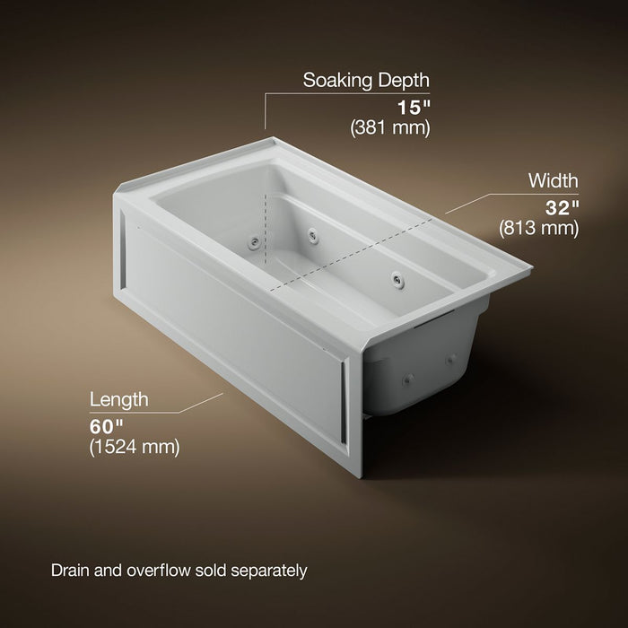 KOHLER K-1122-RA Archer 60" x 32" alcove whirlpool bath right drain, ice grey - view 5