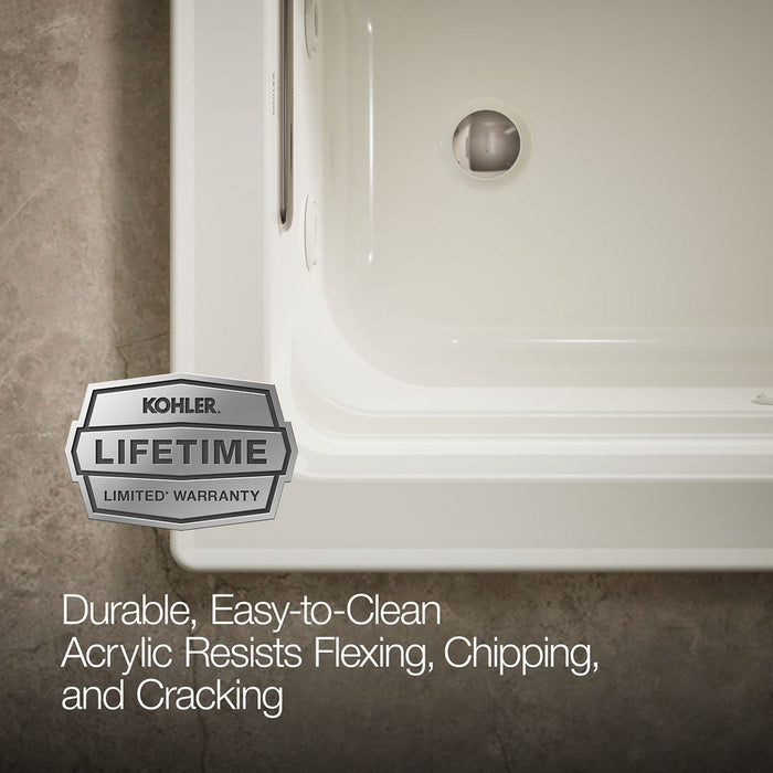 KOHLER K-1122-W1 Archer 60" x 32" drop-in whirlpool bath with and Bask heated surface, biscuit - view 4