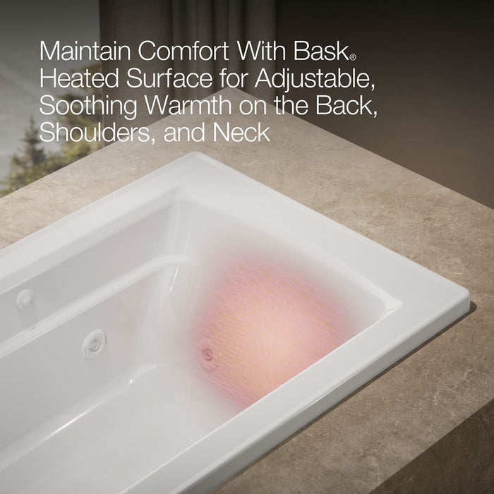 KOHLER K-1122-W1 Archer 60" x 32" drop-in whirlpool bath with and Bask heated surface, white - view 5