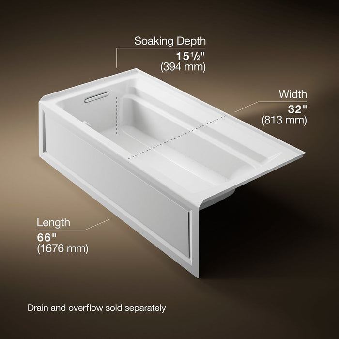 KOHLER K-1124-GHLA Archer 72" x 36" alcove Heated BubbleMassage air bath, left drain, white - view 5