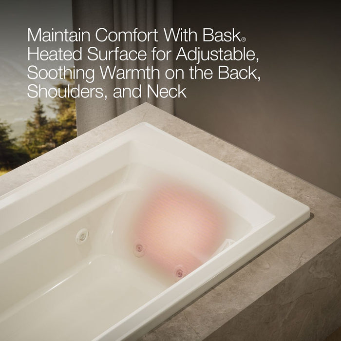 KOHLER K-1124-W1 Archer 72" x 36" drop-in whirlpool bath with Bask heated surface, biscuit - view 4