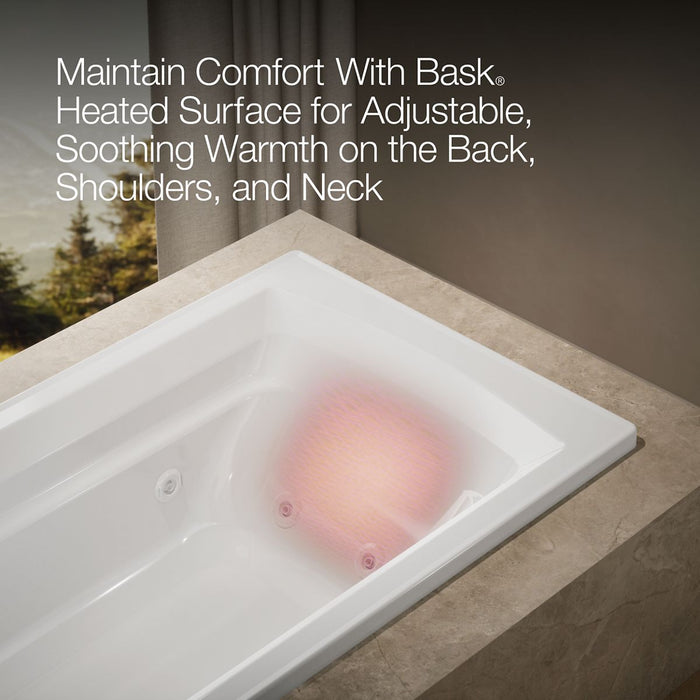 KOHLER K-1124-W1 Archer 72" x 36" drop-in whirlpool bath with Bask heated surface, white - view 5