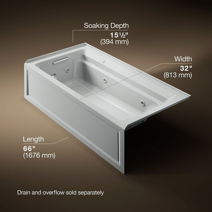 KOHLER K-1124-XGHLA Archer 72" x 36" alcove Heated BubbleMassage air bath and whirlpool, left drain, ice grey - view 5