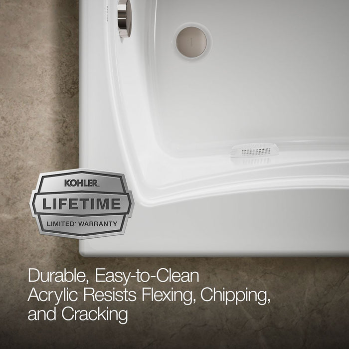 KOHLER K-1224-W1 Mariposa 66" x 35-7/8" drop-in whirlpool bath with Bask heated surface and end drain, white - view 3