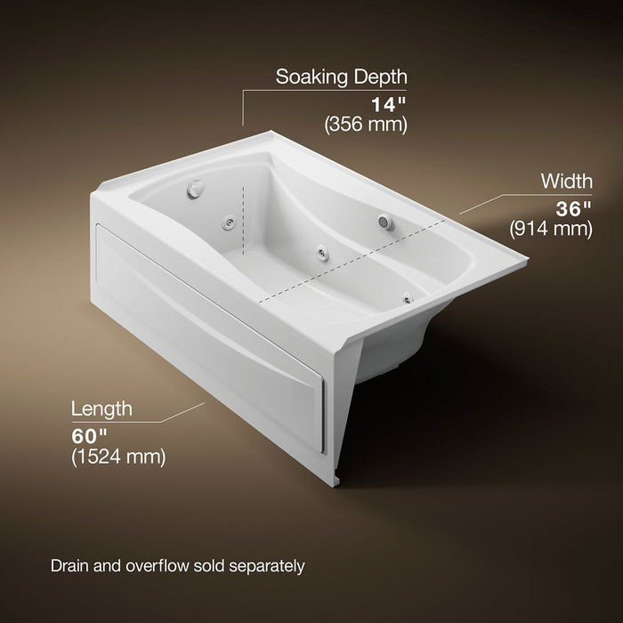 KOHLER K-1239-LAW Mariposa 60" x 36" alcove whirlpool bath with Bask heated surface, left drain, white - view 4