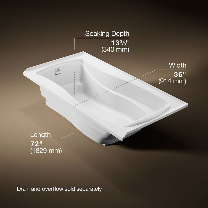 KOHLER K-1257-GHLF Mariposa 72" x 36" alcove Heated BubbleMassage air bath, left drain