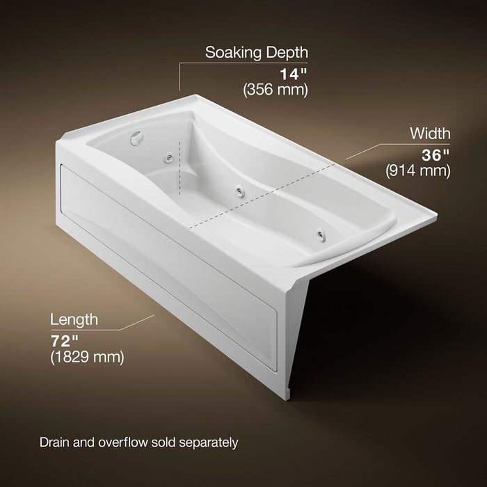 KOHLER K-1257-L Mariposa 72" x 36" alcove whirlpool bath, left drain, white - view 5