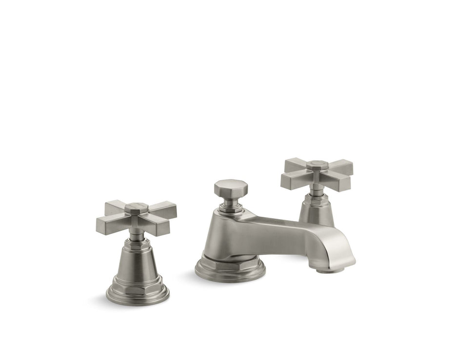 KOHLER K-13132-3A Pinstripe Widespread bathroom sink faucet with Cross handles, 1.2 gpm, vibrant brushed nickel