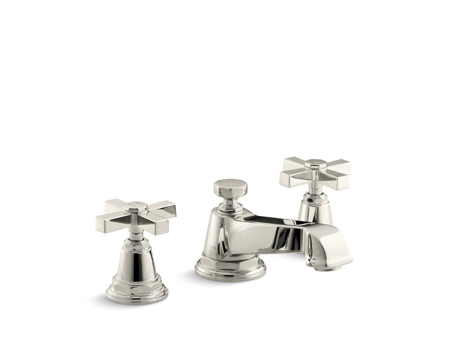 KOHLER K-13132-3A Pinstripe Widespread bathroom sink faucet with Cross handles, 1.2 gpm, vibrant polished nickel