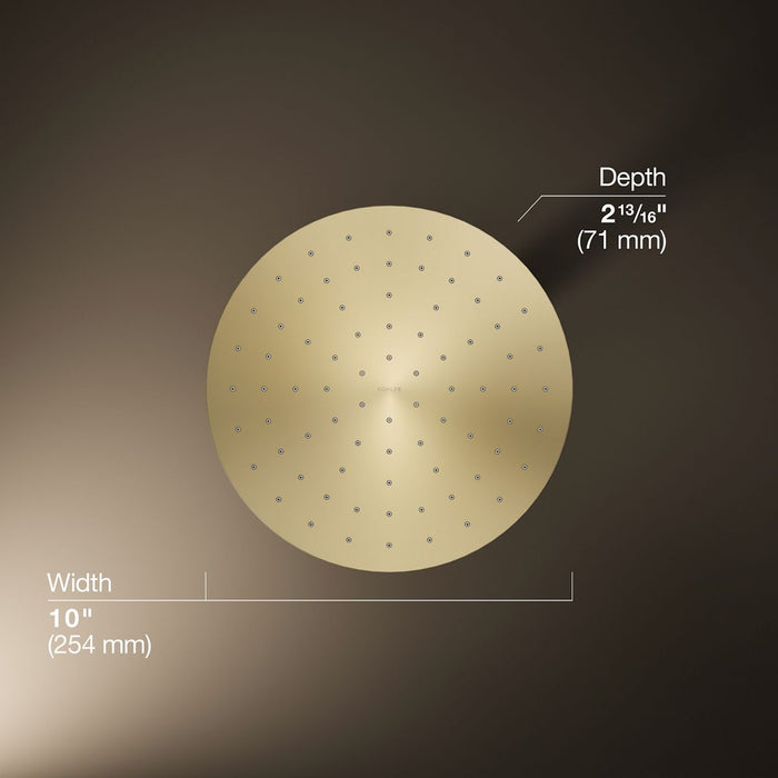KOHLER K-13689 Contemporary Round 10" single-function rainhead, 2.5 gpm, vibrant french gold - view 2