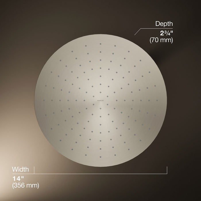 KOHLER K-13691 Contemporary Round 14” single-function rainhead, 2.5 gpm, vibrant brushed nickel - view 5