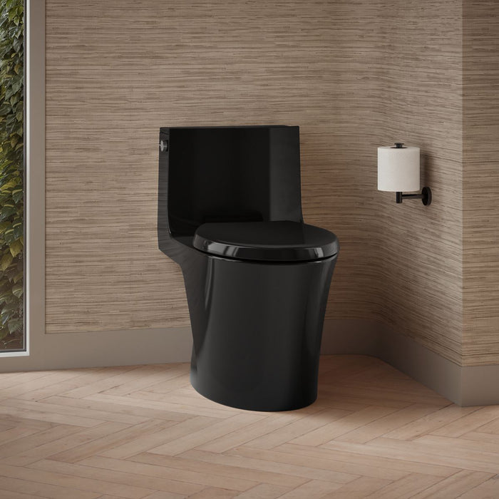 KOHLER K-1381-TBH Veil One-piece Elongated Toilet with Skirted Trapway, Dual-flush, Black Black - image focused on single pro