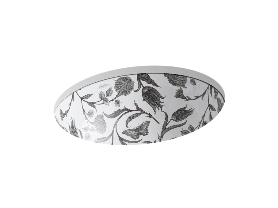 KOHLER K-14218-BT Caxton 19-1/4" oval undermount bathroom sink, no overflow, botanical study