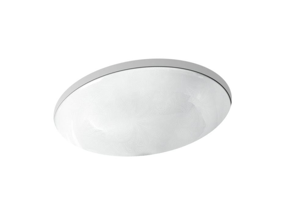 KOHLER K-14218-FP1 Sartorial 19-1/4" oval undermount bathroom sink, no overflow, white sartorial paisley