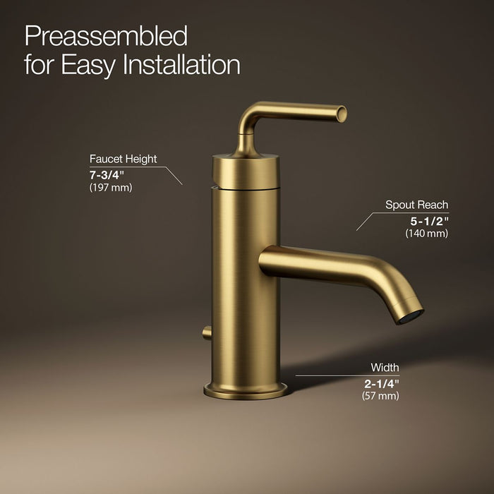 KOHLER K-14402-4A Purist Single-handle bathroom sink faucet with Straight Lever handle, 1.2 gpm, vibrant brushed moderne...