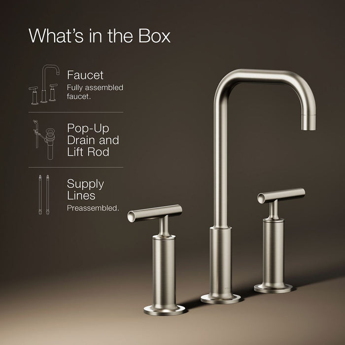 KOHLER K-14408-4 Purist Widespread bathroom sink faucet with Lever handles, 1.2 gpm, vibrant brushed nickel - view 5
