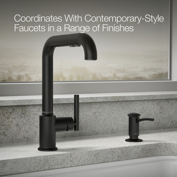 KOHLER K-1895-C Contemporary Design Soap/lotion Dispenser, Matte Black - close-up view of product detail