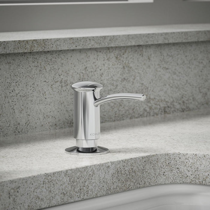 KOHLER K-1895-C Contemporary Design Soap/lotion Dispenser, Polished Chrome - Shows close up detail of product in room