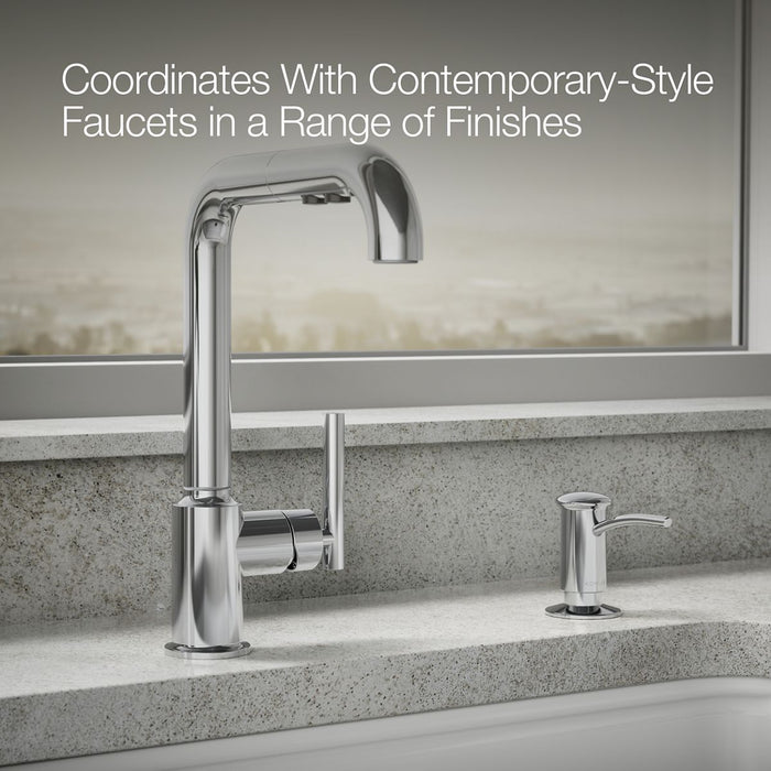 KOHLER K-1895-C Contemporary Design Soap/lotion Dispenser, Polished Chrome - close-up view of product detail