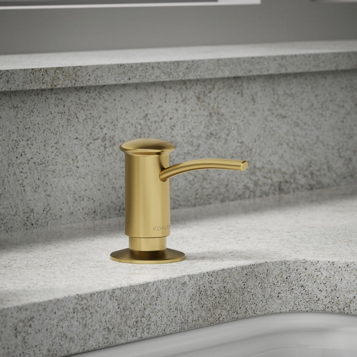 KOHLER K-1895-C Contemporary Design Soap/lotion Dispenser, Vibrant Brushed Moderne Brass - Shows close up detail of product i