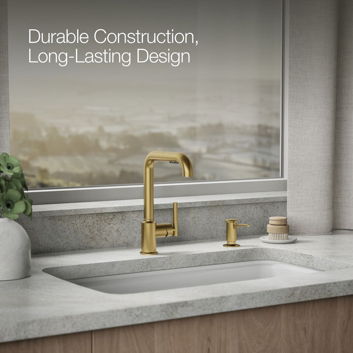 KOHLER K-1895-C Contemporary Design Soap/lotion Dispenser, Vibrant Brushed Moderne Brass - image focused on single product st