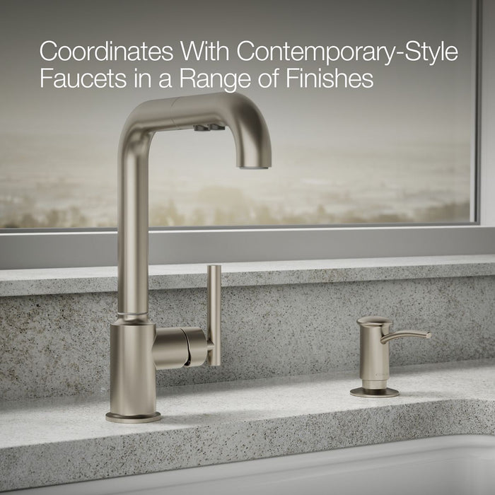 KOHLER K-1895-C Contemporary Design Soap/lotion Dispenser, Vibrant Brushed Nickel - close-up view of product detail