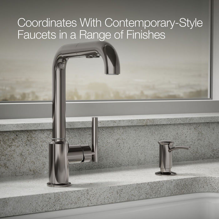 KOHLER K-1895-C Contemporary Design Soap/lotion Dispenser, Vibrant Titanium - close-up view of product detail