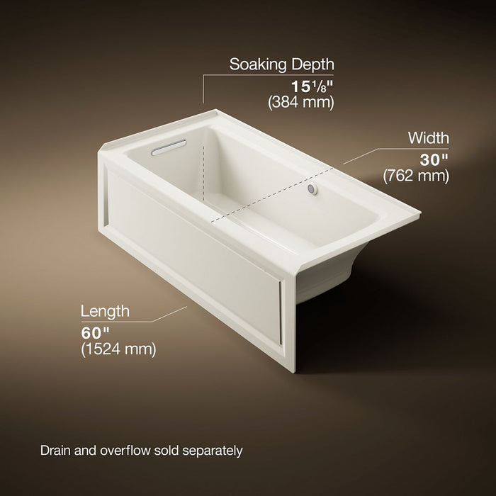 KOHLER K-1947-GHLAW Archer 60" x 30" integral apron Heated BubbleMassage air bath with Bask heated surface and left-hand...