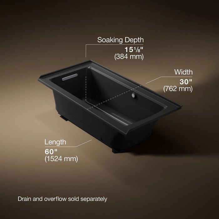 KOHLER K-1947-GHLW Archer 60" x 30" alcove Heated BubbleMassage air bath with Bask heated surface, left drain, black...